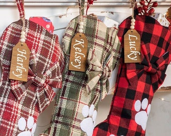 Personalized Christmas Stocking,Dog Christmas Stocking,Custom Pet Stocking,Dog Bone Stocking,Plaid Dog Christmas Stocking,Christmas Gift