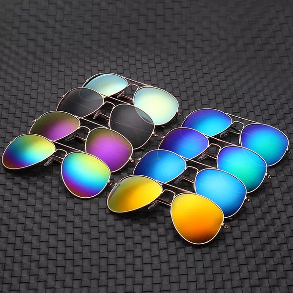 SUNGLASSES Aviator Mirrored Mens and Womens UV400 Mirror / Tinted Frames Vintage Retro Various Colors Fashionable Glasses