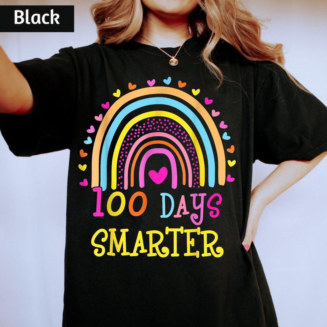 100th Day of School Teacher 100 Days Smarter Rainbow Shirt, Retro ...