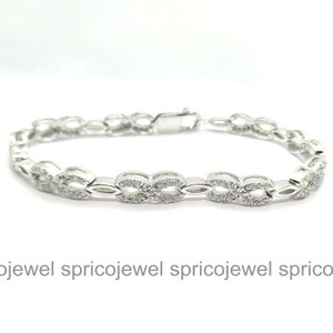 Bracciale infinito con diamanti, bracciale con diamanti rotondi da 1,91 ct, bracciale con diamanti di fidanzamento, oro bianco 14 carati, regalo di compleanno, regalo di anniversario immagine 7