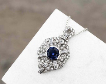 Engagement Pendant, Sapphire Pendant, 2.1 Ct Octagon Cut Diamond Pendant, 14K White Gold, Diamond Pendant, Women's Pendant, Gift For Her