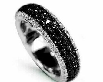 Engagement Band, Black Diamond Ring, Wedding Band, Eternity Band, 14K White Gold, 2.32Ct Round Simulated Diamond Band, Anniversary Gift
