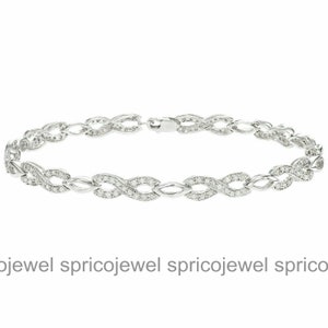 Bracciale infinito con diamanti, bracciale con diamanti rotondi da 1,91 ct, bracciale con diamanti di fidanzamento, oro bianco 14 carati, regalo di compleanno, regalo di anniversario immagine 2