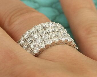 Wedding Diamond Band, Bridal Gift Ring, Anniversary Gift, Engagement Gift, Straight Band, 14k White Gold, 3.2 Ct CZ Simulated Diamond Band