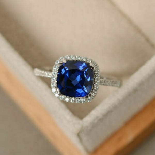 Womens Sapphire Ring, Engagement Trouwring, Ringen voor vrouwen, 1,9 Ct Saffier, 14K Wit Goud, Perfecte cadeaus voor haar, Bruiloft Sieraden