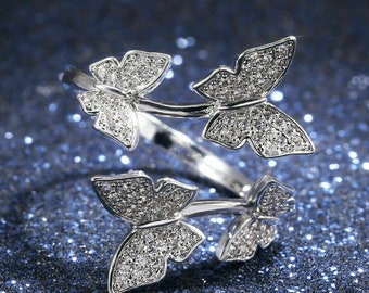 Diamante rotondo da 2,52 ct, anello di fidanzamento con bypass a farfalla, fede nuziale da donna, oro bianco 14 carati, anello per donna, regalo per lei, personalizzato