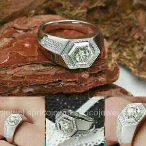 Men's Diamond Ring, Men's Engagement Ring, 14K White Gold, 1.8 Ct Round Diamond, Men's Statement Ring, Gift For Him, Men's Jewelry, Custom image 4