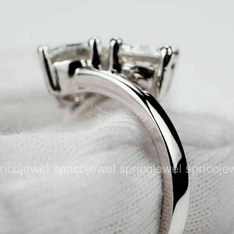 Engagement Diamond Ring, 2 Ct Simulated Diamond Ring, 14K White Gold Plated, Minimalist Ring, Toi Et Moi Wedding Ring, Women's Dainty Ring