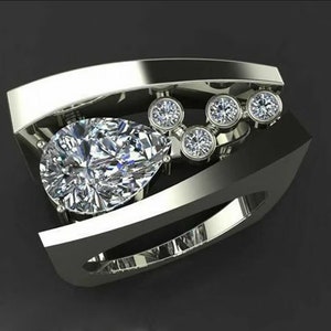Men's Engagement Ring, Men's Wedding Ring, Men's Hip Hop Ring, 14K White Gold, 2.4Ct Pear Cut Diamond Ring, Gift For Mens, Father's Day Gift