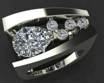 2.4Ct Diamantring im Birnenschliff, Verlobungsring, Herrenring, Herrenring, Herrenring, Hip-Hop-Ring, Herrenring, Geschenk für Männer, Vatertagsgeschenk