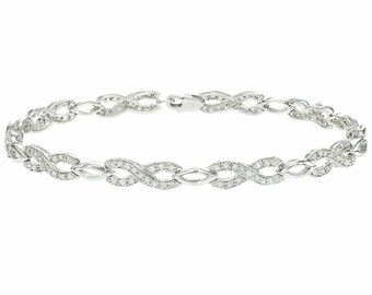 Bracelet infinity diamants, bracelet diamants de fiançailles, or blanc 14 carats, bracelet en diamants simulés 1,91 carat, cadeau d'anniversaire, cadeau d'anniversaire