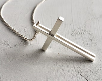 Cross Sterling Silver Necklace | Architectural Silver Pendant | Unisex Jewelry | Modern Design.