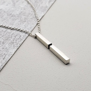 Bar Necklace, Sterling Silver 925, Handmade, Unisex, Minimal Modern Design.