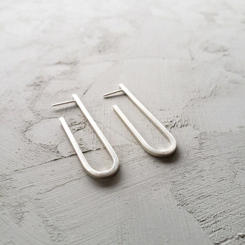 U Shape Hoops, Sterling Silver 925, Handmade, Geometric Design. image 2