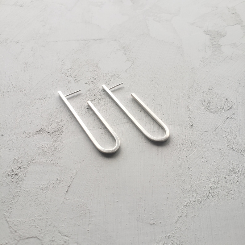 U Shape Hoops, Sterling Silver 925, Handmade, Geometric Design. image 4