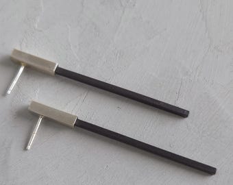 Bar Sterling Silver Earrings | Handcrafted Minimalist Studs | Architectural Jewelry | Designer Gift.