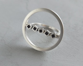 Geometric Sterling Silver Ring | Handcrafted Architectural Jewelry | Designer Gift.