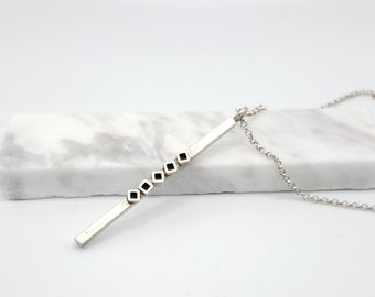 Long Bar Necklace, Sterling Silver 925, Handmade, Modern Minimal Design