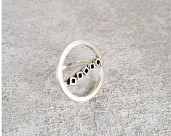 Statement Ring, Sterling Silver 925, Handmade, Geometric Design.