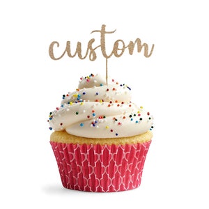 Custom Cupcake Toppers | Birthday Cupcake Toppers | Glitter Cardstock Cupcake Toppers