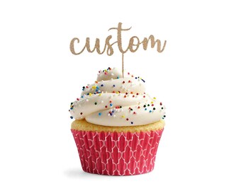 Custom Cupcake Toppers | Birthday Cupcake Toppers | Glitter Cardstock Cupcake Toppers