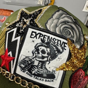 Edgy trucker Hat Chenille Patch Western Iron On coffee lover Hat Sarcasm sparkle Custom Trucker Hat image 2