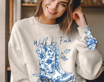 Walk by faith Christian PNG File Western Country Christian T-shirt design download Transfer design coquette bow file sleeve bow hip side bow