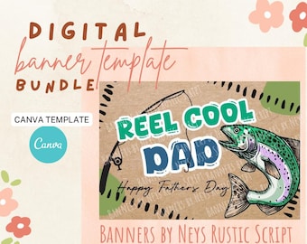 Editable Cool Dad Birthday Banner Bundle Template | Fishing Banner | Canva Editable | Printable Party Decor | Instant Download |