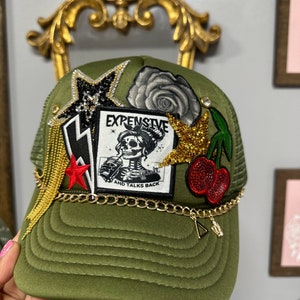 Edgy trucker Hat Chenille Patch Western Iron On coffee lover Hat Sarcasm sparkle Custom Trucker Hat