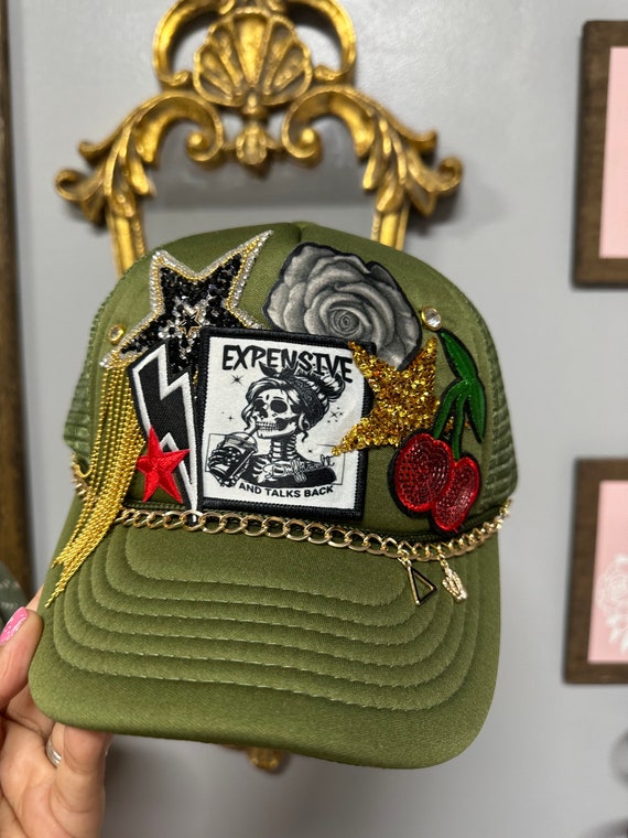 Edgy trucker Hat Chenille Patch Western Iron On coffee lover Hat Sarcasm sparkle Custom Trucker Hat