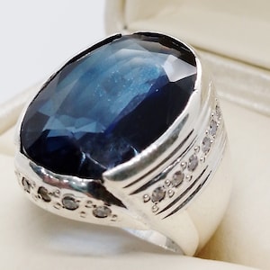 Anello da uomo zaffiro blu raro 28 carati argento sterling argento 925, zaffiro pietra nascita settembre, anello Neelam blu