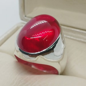 Rare Oval Shape Cabochon Deep Red Ruby Mens Ring Sterling Silver 925 Anari Yaqoot Handmade Ring High Quality Ruby Statement Ring Ruby Ring