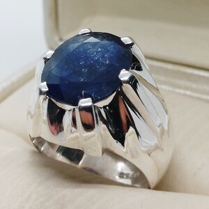 Natural 9 Carat Blue Sapphire Sterling Silver 925 Handmade Mens Ring Neelam Ring, Gift for him, Beautiful Sapphire Ring
