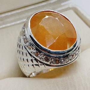 Natural  Yellow Sapphire Mens Sterling Silver 925 Handmade Unheated Untreated Sapphire Ring Real Pukhraj Ring, Gift for Him