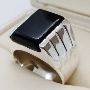 Natürliche Quadratische Form Jemenitische Schwarz Achat Herren Ring Sterling Silber 925 Handgemachte Schwarz Aqeeq Ring, Einfache Schwarz Achat Ring