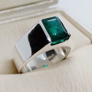 Natural 4 Carat Rich Green Emerald Sterling Silver 925 Handmade Ring, Zamurd Engagement Ring, Real Emerald Ring, Gift for him