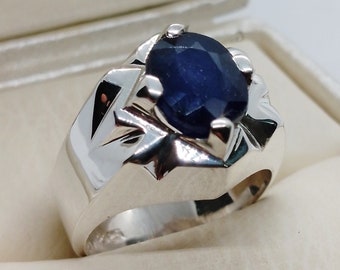 Natural 5 Carat Oval Cut Blue Sapphire Sterling Silver 925 Handmade Ring Real Blue Sapphire Gemstone Neelam Ring