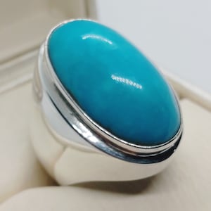 Anillo de plata de ley 925 con turquesa natural de 42 quilates, hecho a mano, raro, Neshapuri Feroza Anillo antiguo de Feroza, elegante anillo de turquesa