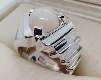 Natural Ethopian Fire Opal Sterling Silver 925 Ring Unique Design White Fire Opal Ring, Real Opal Ring, Gift for him