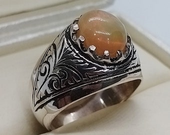 Natural Ethopian Fire Opal Sterling Silver 925 Ring Handmade White Fire Opal Ring, Real Opal Ring, Gift for him