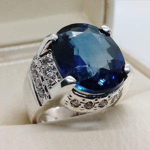 22 Carat Rare Blue Sapphire Ring Sterling Silver 925, September Birth Stone Sapphire, Blue Neelam Ring, Engagement Ring, Gift for her