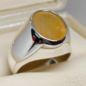 Anillo de zafiro amarillo natural de 10 quilates en plata de ley 925 hecho a mano, hermoso y sencillo, anillo de zafiro amarillo auténtico Pukhraj