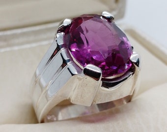 12 Carat Oval Cut Amethyst Elegant Ring Sterling Silver 925 Handmade Amethyst Gemstone Ring, Anniversary Gift, Gift for him
