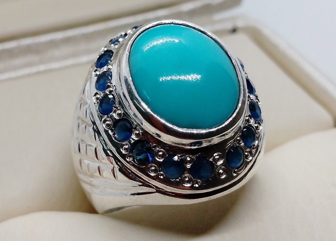 12 Carat Natural Turquoise Sterling Silver 925 Real Neshapuri Feroza ...