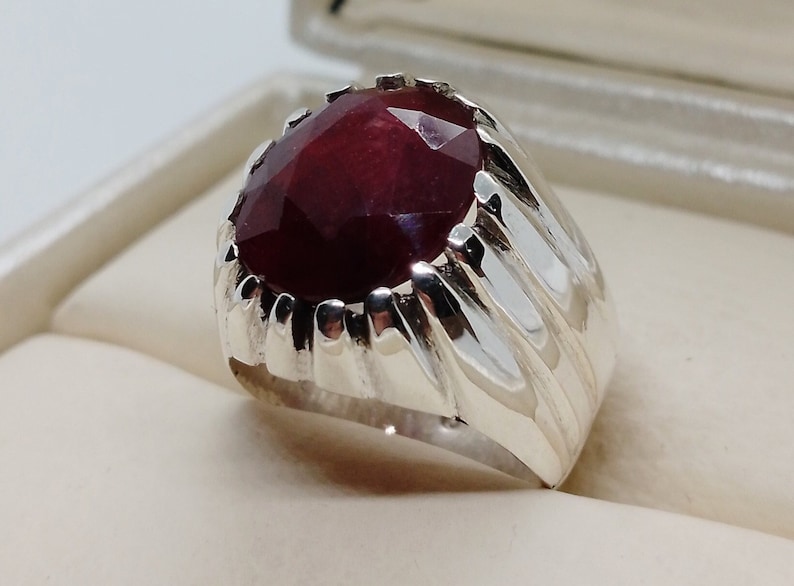 10 Carat Natural Deep Red Ruby Mens Ring Sterling Silver 925 Handmade ...