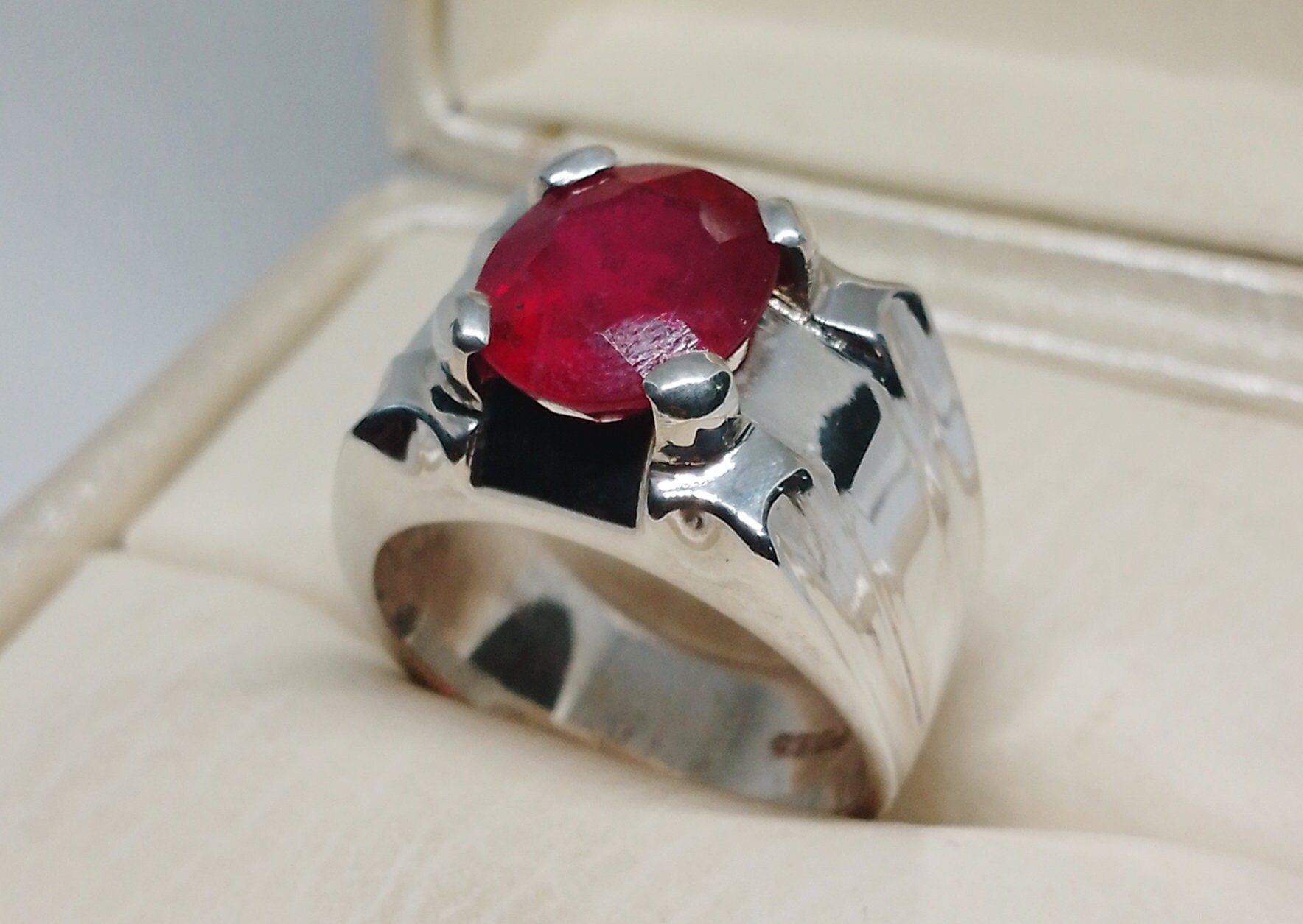 Natural 4 Carat Deep Red Ruby Ring Sterling Silver 925 Yaqoot Handmade ...