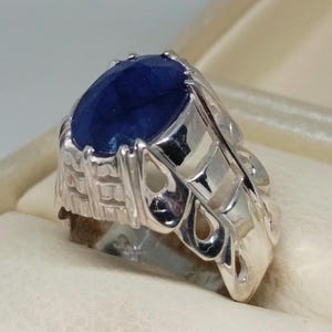 Real 12 Carat Blue Sapphire Sterling Silver 925 Handmade Ring , Beautiful Luxury Sapphire Ring, Neelam Ring, Gift for him