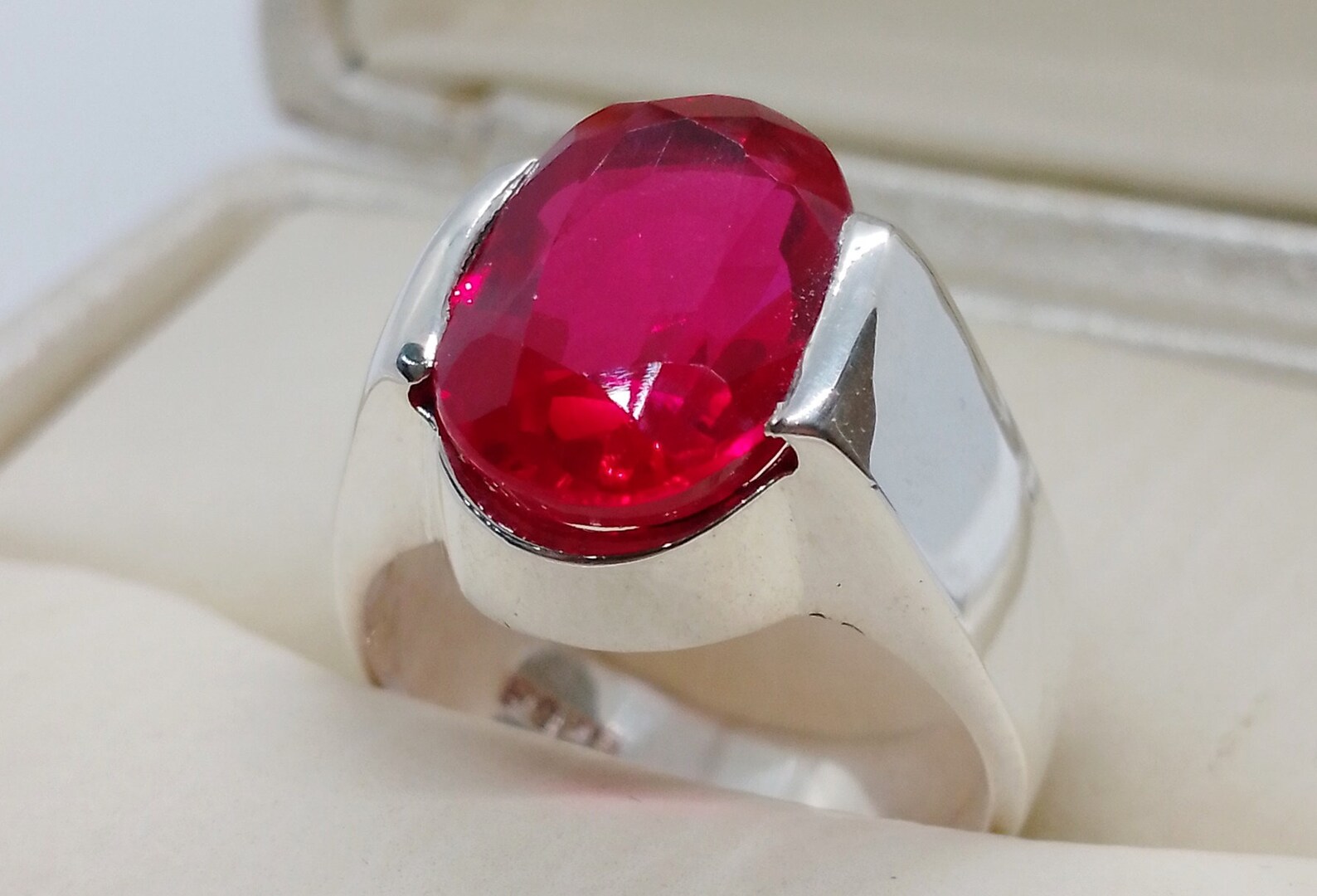 Oval Cut Deep Red Ruby Mens With Sterling Silver 925 Handmade Yaqoot ...