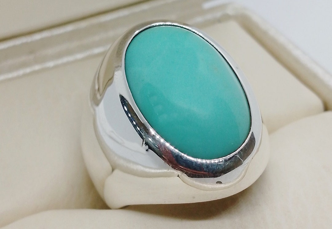 Natural Big Oval Cut 28 Carat Turquoise Sterling Silver 925 Neshapuri ...