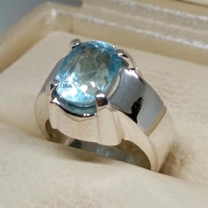 Anel de prata esterlina 925 com água-marinha real de 6 quilates feito à mão, anel de água-marinha azul de alta qualidade, anel de água-marinha simples